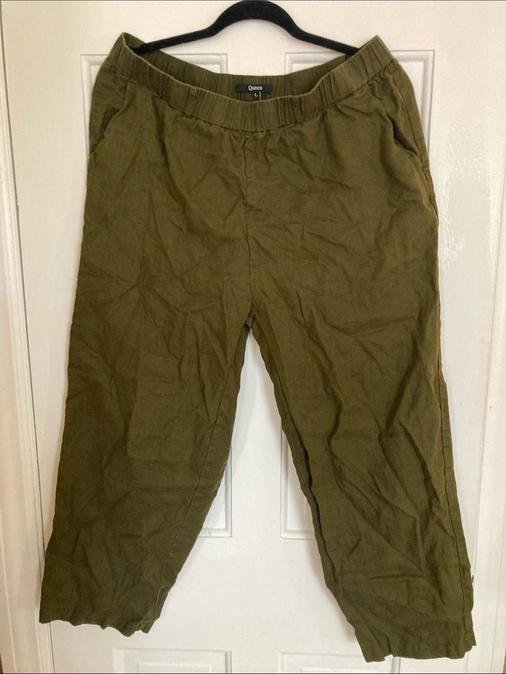 Quince linen Olive Green Casual Elastic-Waist Pants